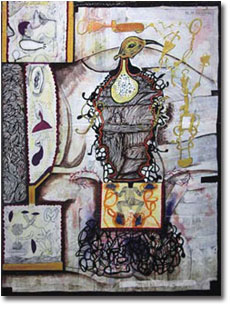 Jesus Polanco: Un Dia Prestado (2000) Ink, Collage, and Pigment on Panel 30"x22"